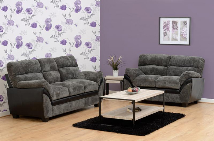 Capri 3+2 Suite in Charcoal Fabric - Click Image to Close